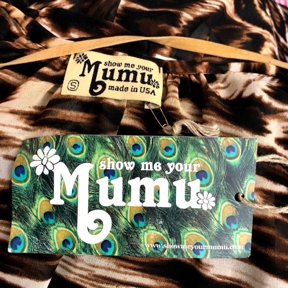 Show Me Your Mumu Small NWT Womens Brown Black Leopard Sheer Popover Blouse - Picture 5 of 6